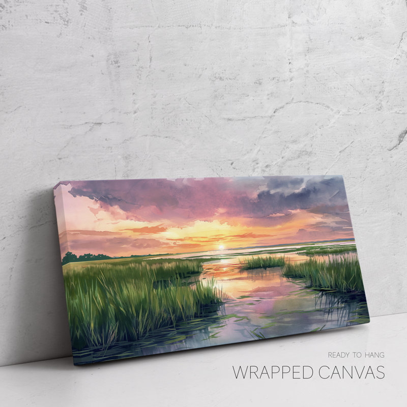 «Marsh Sunset», reproduction de peinture aquarelle, très grande toile, décor de maison de campagne, Toile tendue