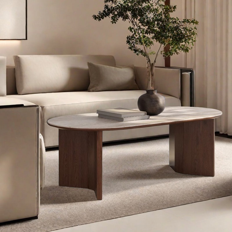Table basse ovale simple, Brun