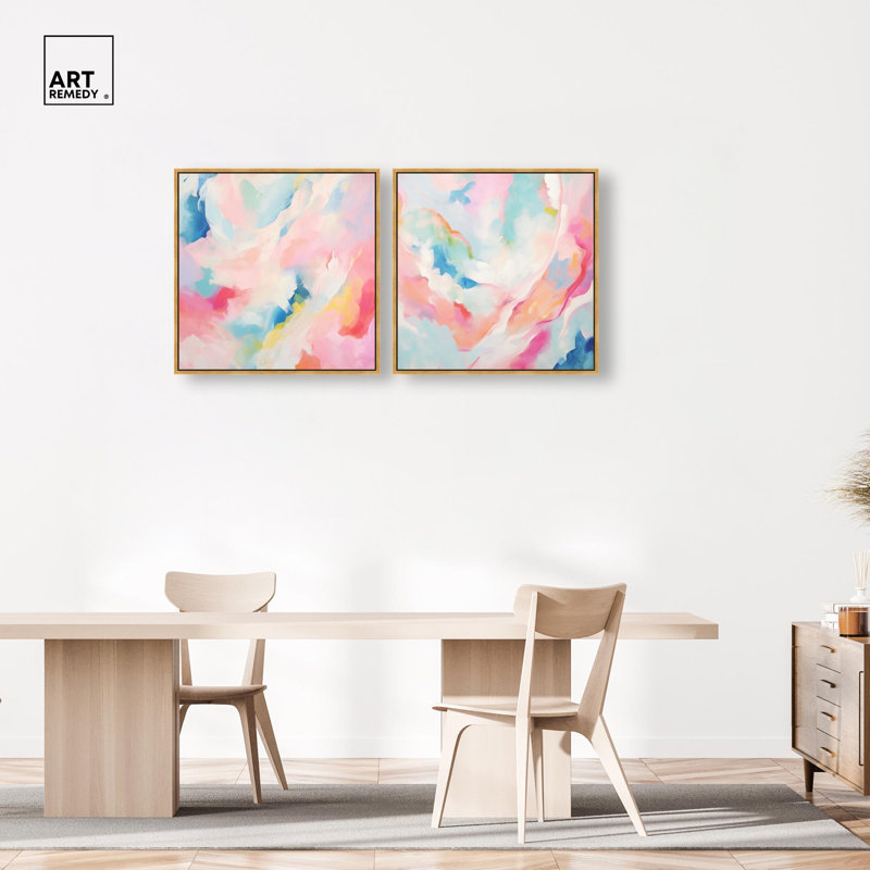 Soft Swirls Diptych Canvas Print Sunset Wall Art Set by Art Remedy, Black Frame, 12 x 12, 31" H x 31" W, Gold Frame