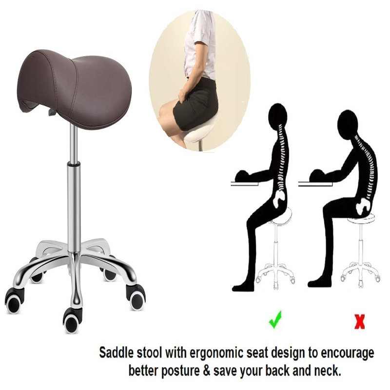 Maceus Adjustable Height Ergonomic Industrial Stool Wheels, Brown