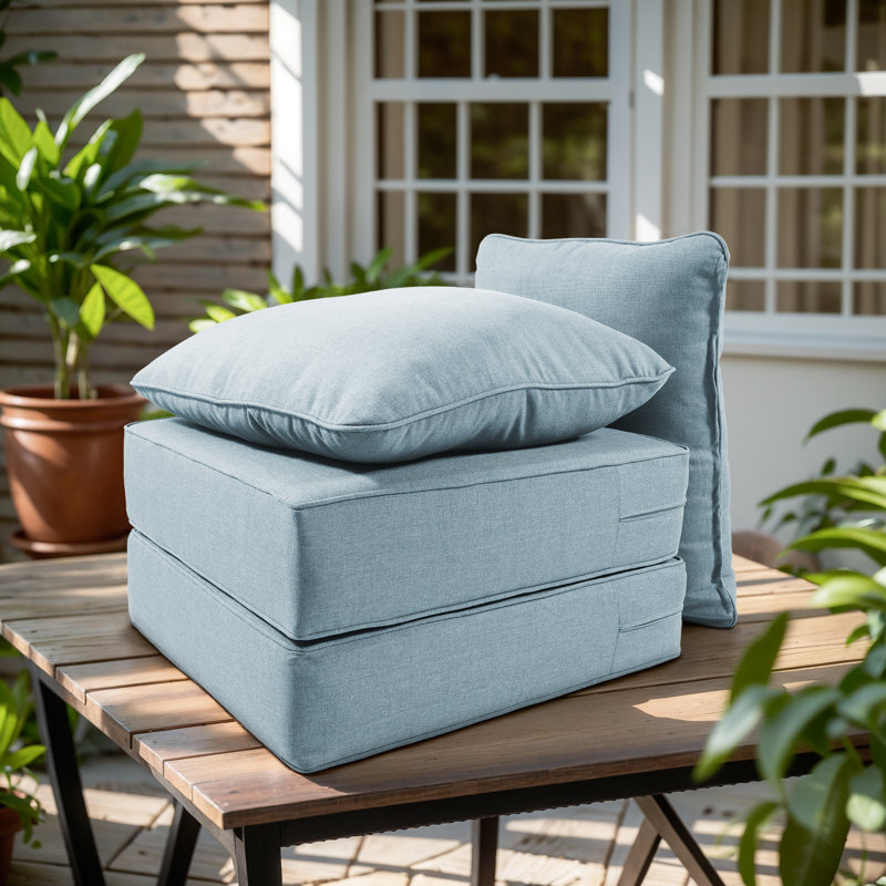 Ensemble de coussin de siège et de dossier en polyester résistant aux intempéries Deb, Bleu pastel, 5, L 24 po x P 24 po 