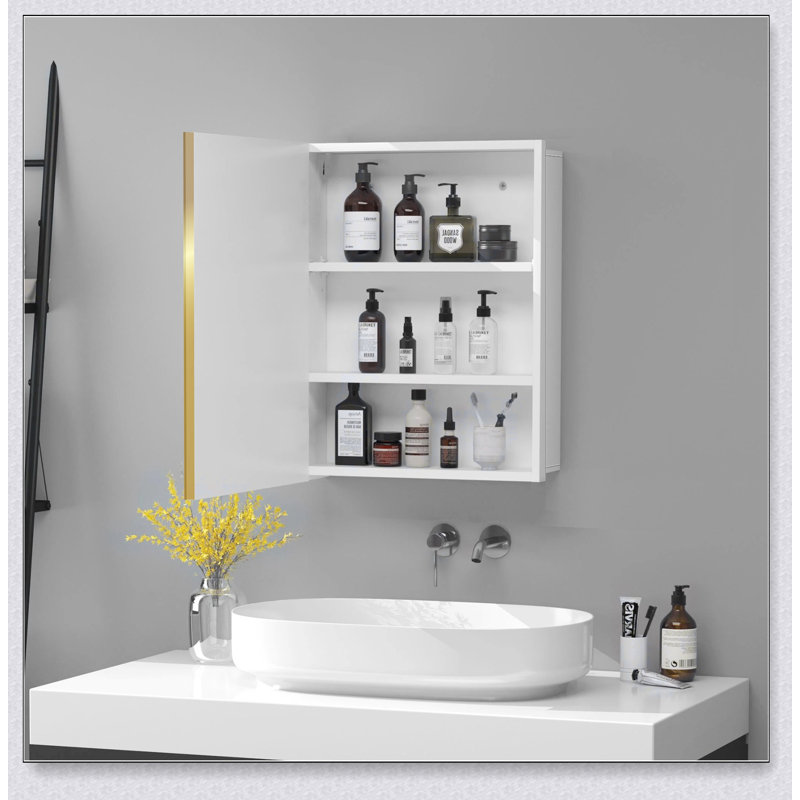 Armoire à pharmacie blanche avec miroir 16 x 28 pouces avec cadre en métal, durable et élégante pour une installation murale ou encastrée