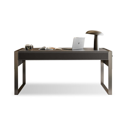 62.99" Black + Beige-white + Grey Rectangular Manufactured Wood + Carbon Steel with 3 drawers Desk
