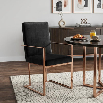 Chaise avec accoudoirs en tissu noir Levent
