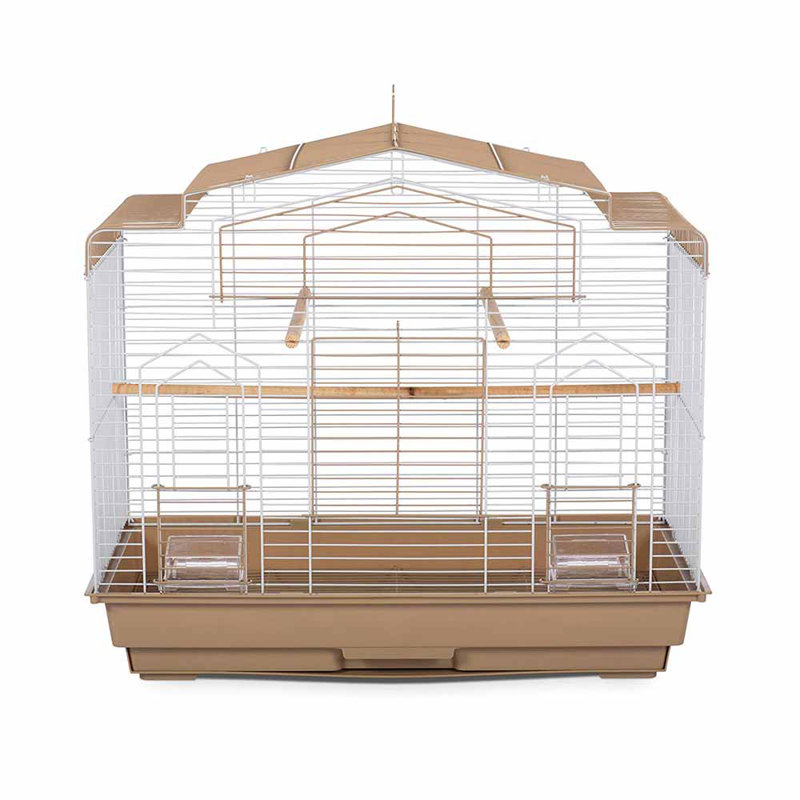 Barn Style Brown and White Bird Cage with Perch