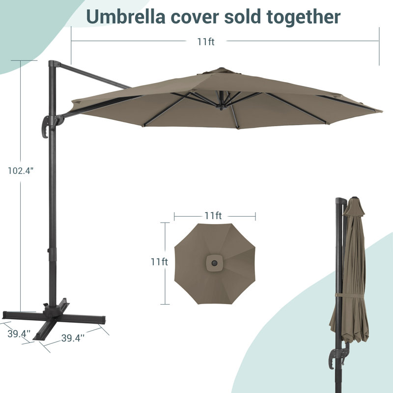 Parasol en porte-à-faux 11 pi Akevia, Kaki