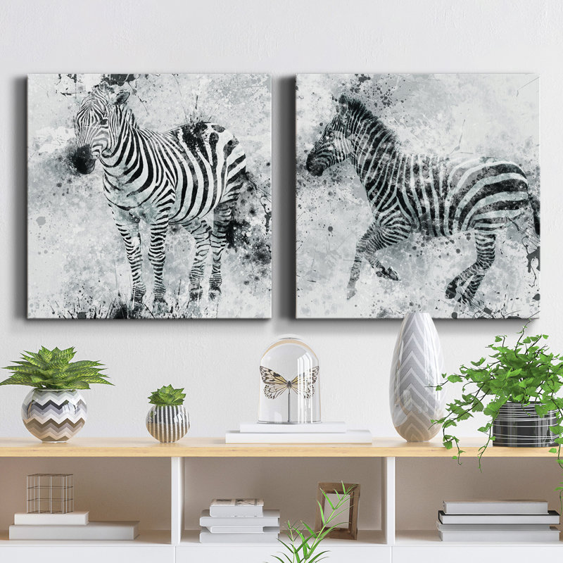 Zèbre I - ensemble de 2 impressions sur toile tendue, H 10 po x l 10 po x P 1 po