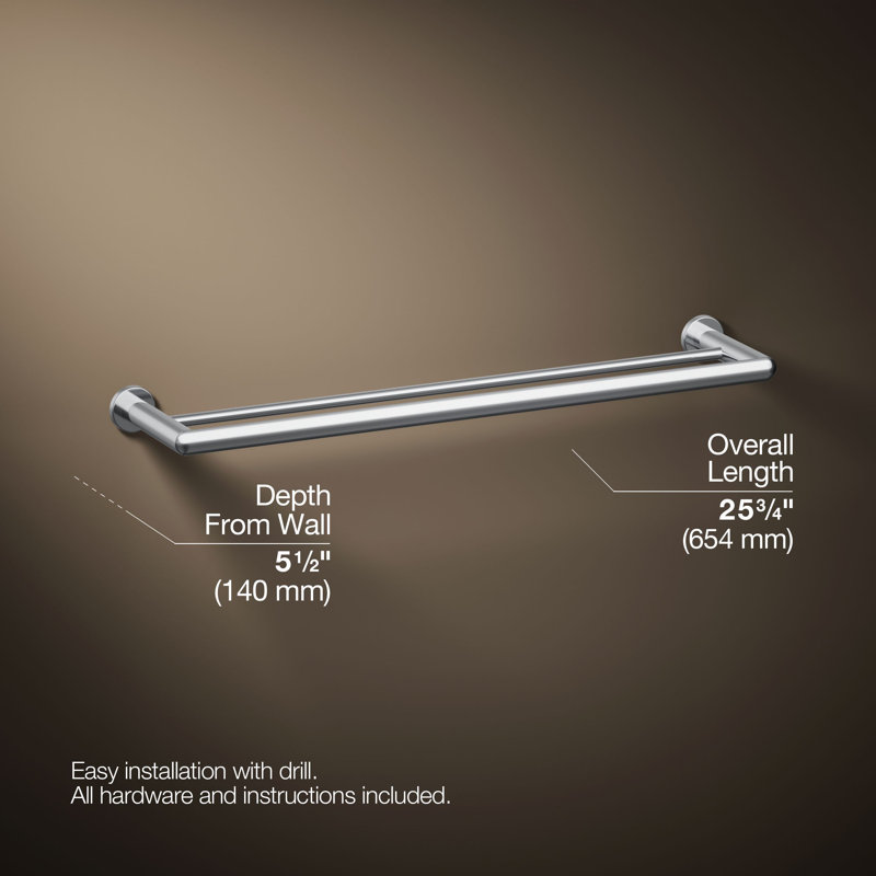 Kumin 26" Wall Mounted Towel Bar, Polished Chrome