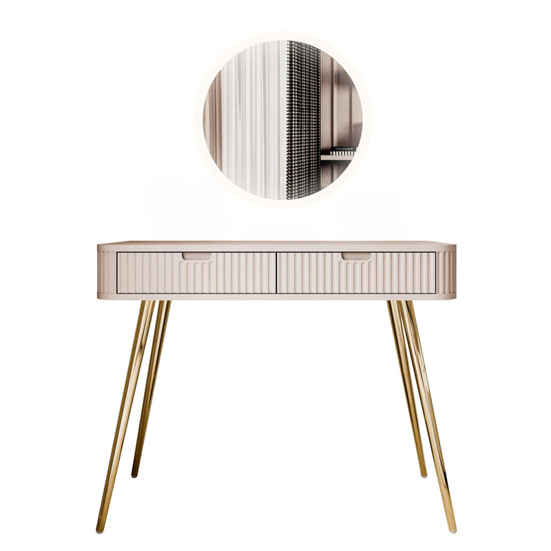 Novi Dressing Table with Mirror, Cashmere/Gold