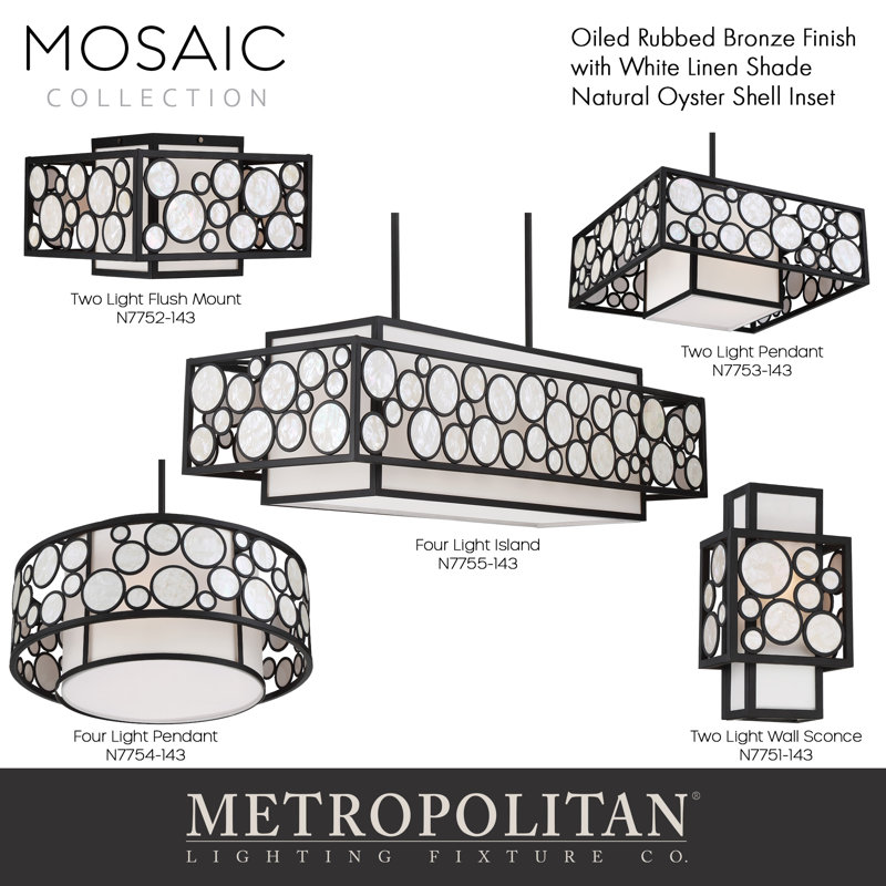 Mosaique - Luminaire pour îlot 4 lumières avec abat-jour en tissu blanc