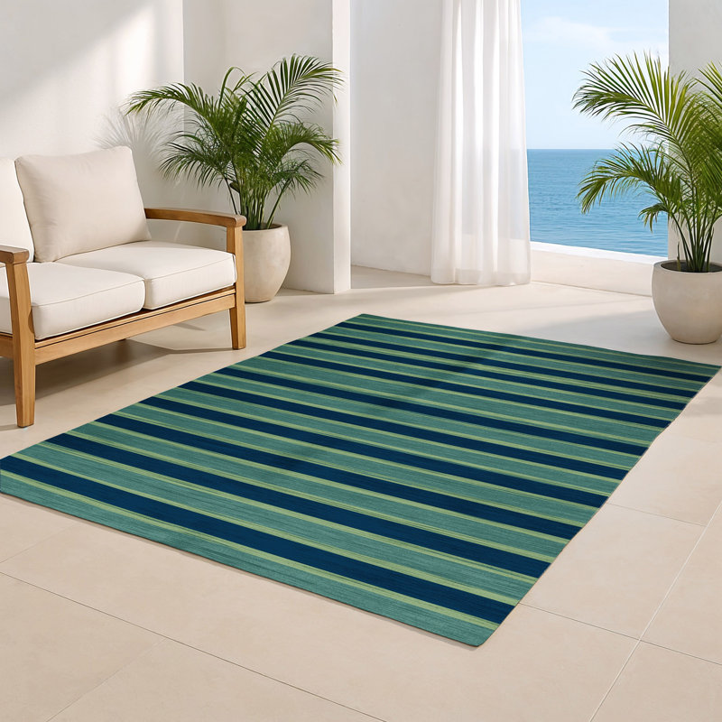 Tapis intérieur / extérieur vert HorizontalStripes, Rectangulaire 8 pi x 10 pi