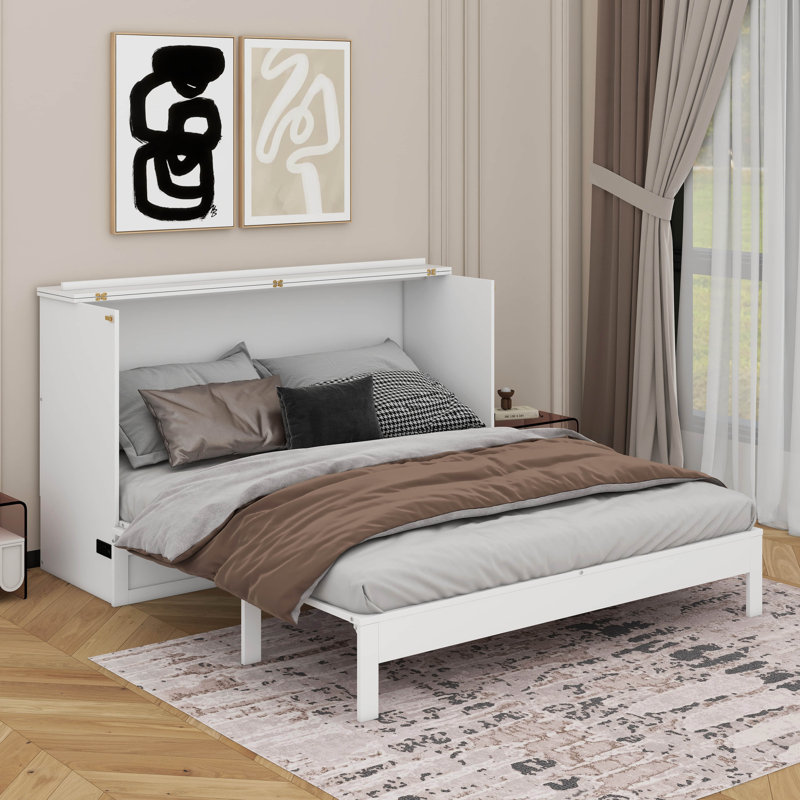 Queen Murphy Bed With Drawers, White, Queen