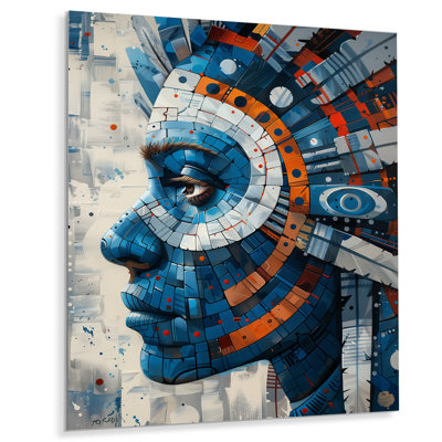 Blue African Tribal Techno Mask II - African Tribal Wall Art Living Room