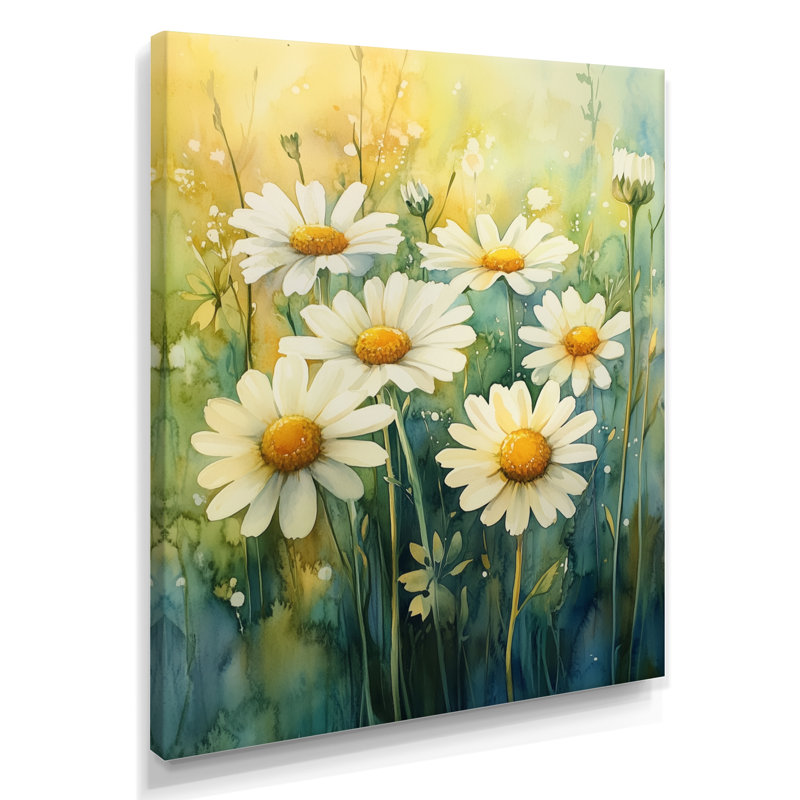 «Summer Daisy Glow I», art mural floral blanc, H 40 po x l 30 po, Toile tendue