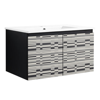 Floating Bathroom Vanity. 30'' With Ceramics Sink. Soft-Close Door. Black Plywood. Distinguished Storage Vanity Floating. . Elegant