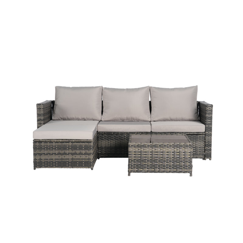 Outdoor Woven Sectional L- Shaped Patio Furniture Set, Light Gray