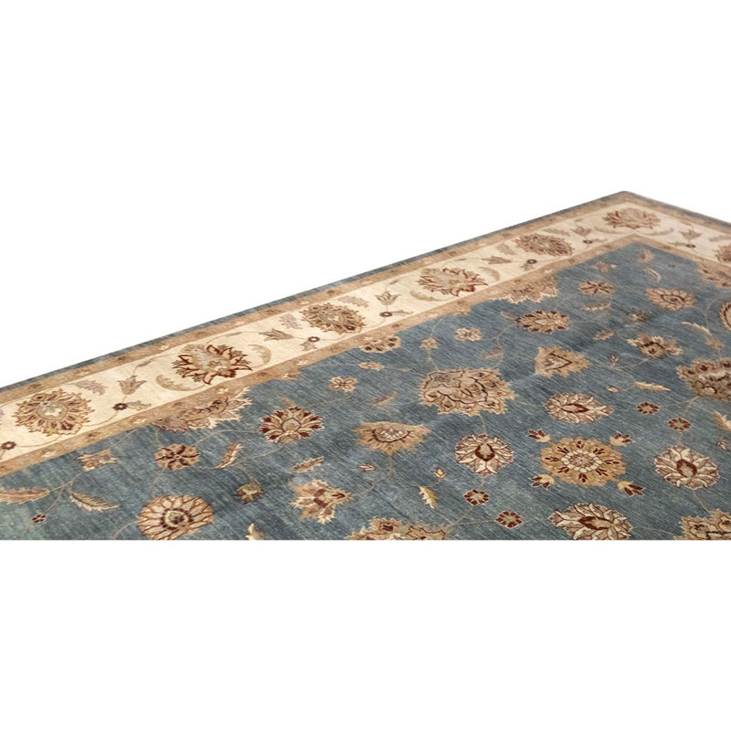 Tapis unique bleu foncé / brun / crème noué à la main de haute qualité