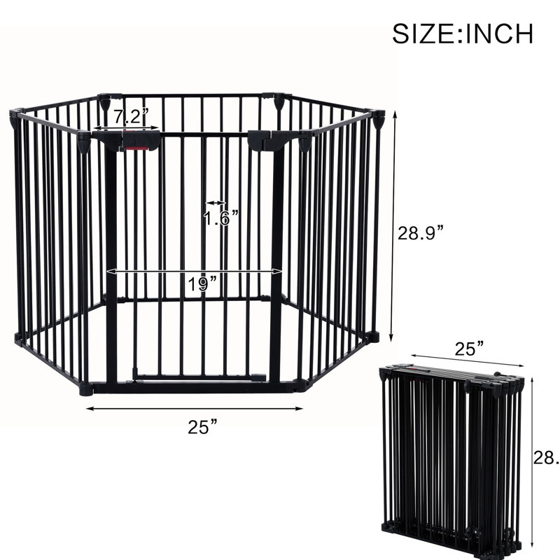 Barrière de 150 po pour arbre de Noël. 6 panneaux de clôture en métal, escaliers, maison, foyer. Maisonnette de jeu réglable et configurable.