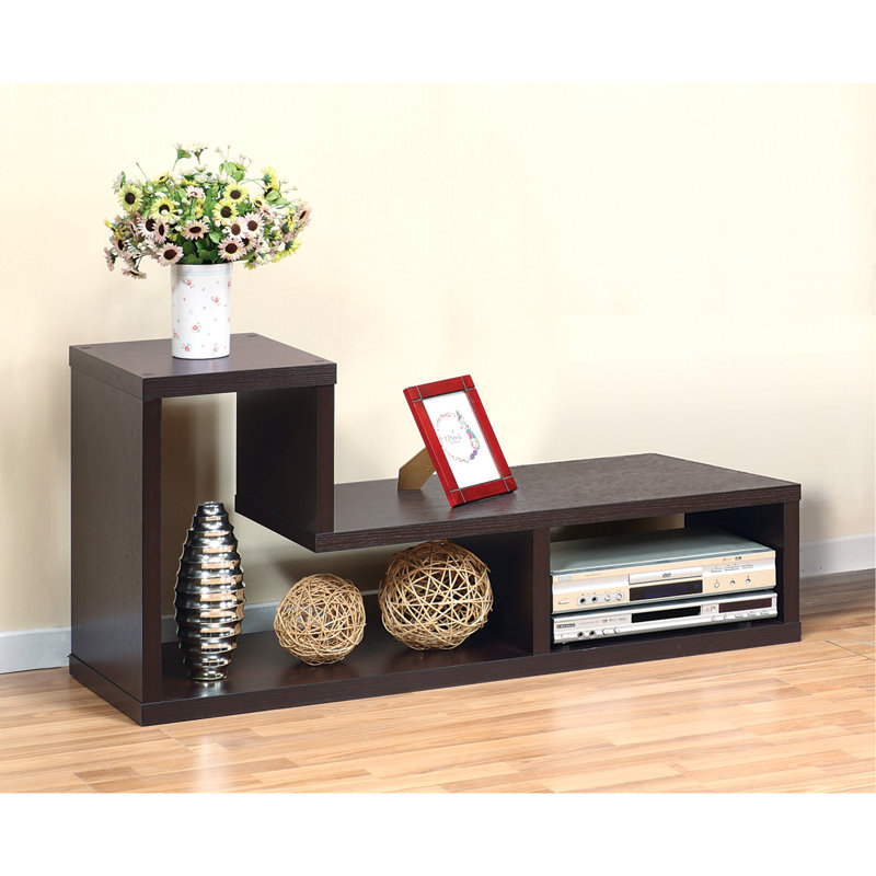 Versatile L-Shaped Geometric TV Stand With Extendable Functionality For Media Storage