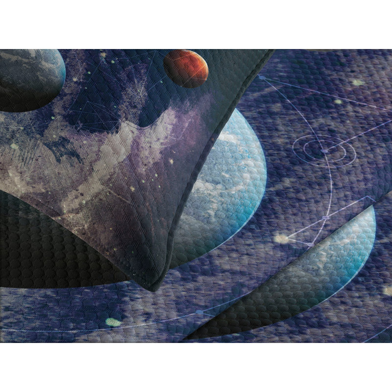 Ambesonne Nebula Bedspread Set Planets Astronaut Space Multicolor, King Coverlet / Bedspread + 2 Standard Shams