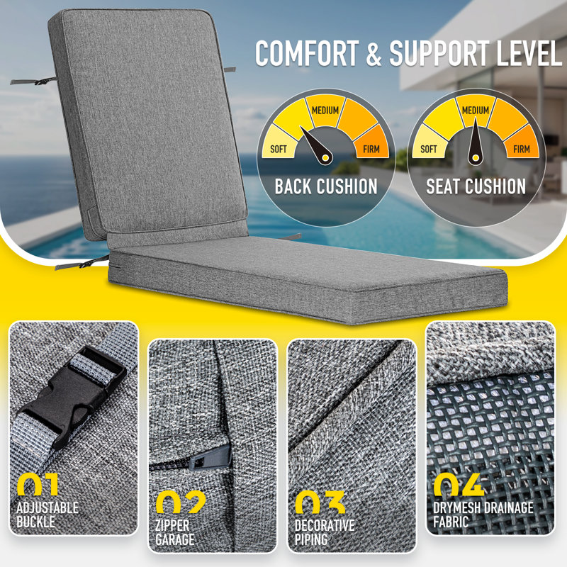 Coussin de chaise longue d'extérieur SUNROX, L 22 po x P 45 po, Gris anthracite chiné