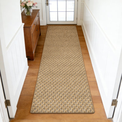 2'x6' Runner Rug Hallway Rug Mat Low Pile Self Adhesive Khaki Mini Diamond Trellis