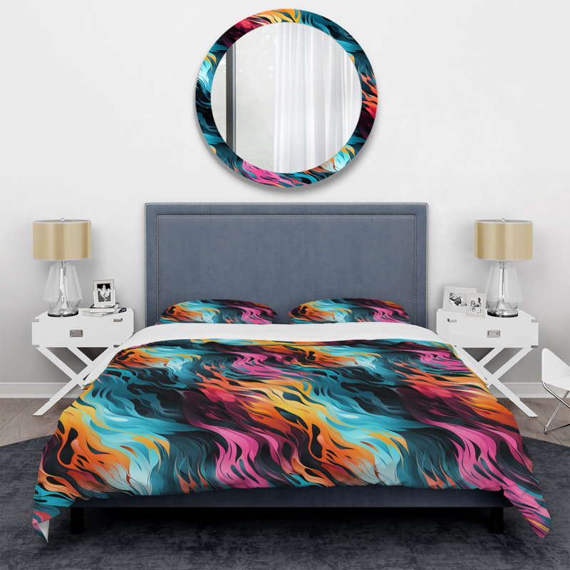 Ensemble de housse de couette multicolore Futuristic Fusion, Housse de couette pour très grand lit et 2 très