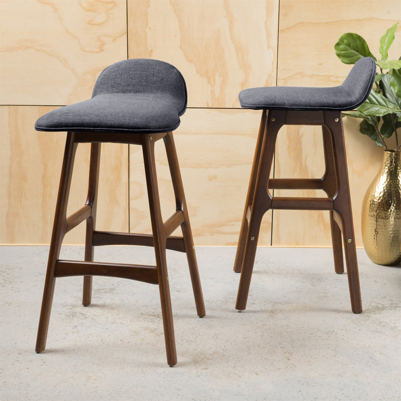 Tabouret de bar 28,5 po Mid-Century, Gris anthracite, Noyer