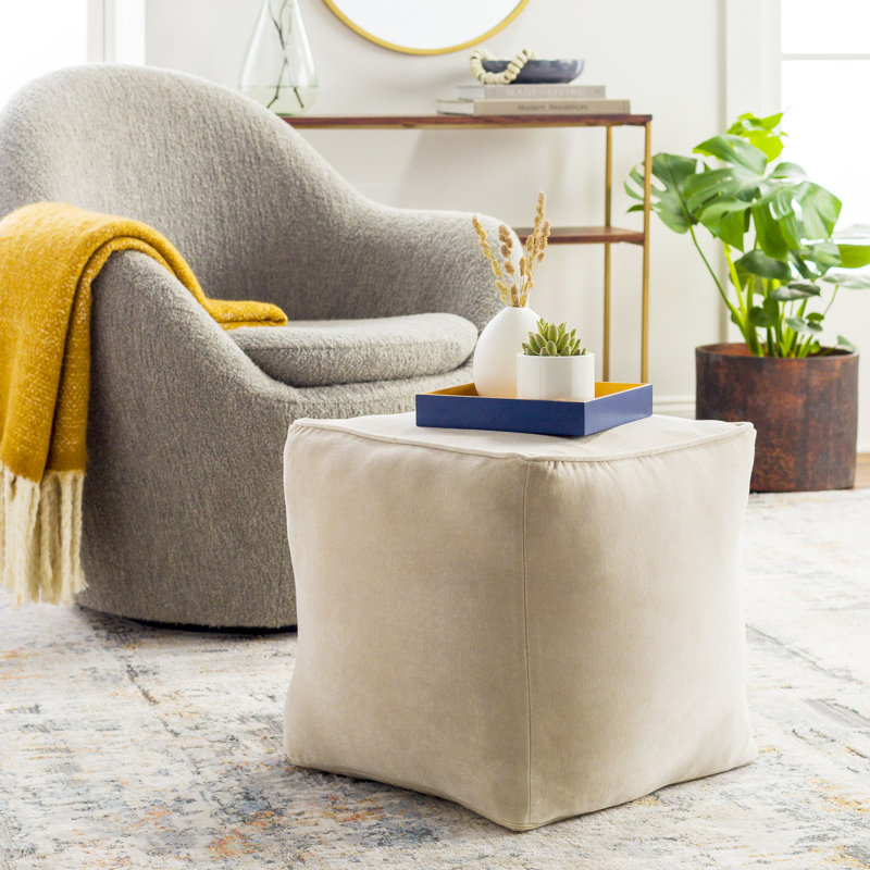 Johnson 16" Square Pouf, White Velvet