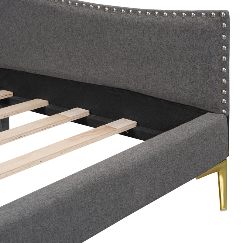 Twin Size Upholstered Daybed with Headboard, Gray