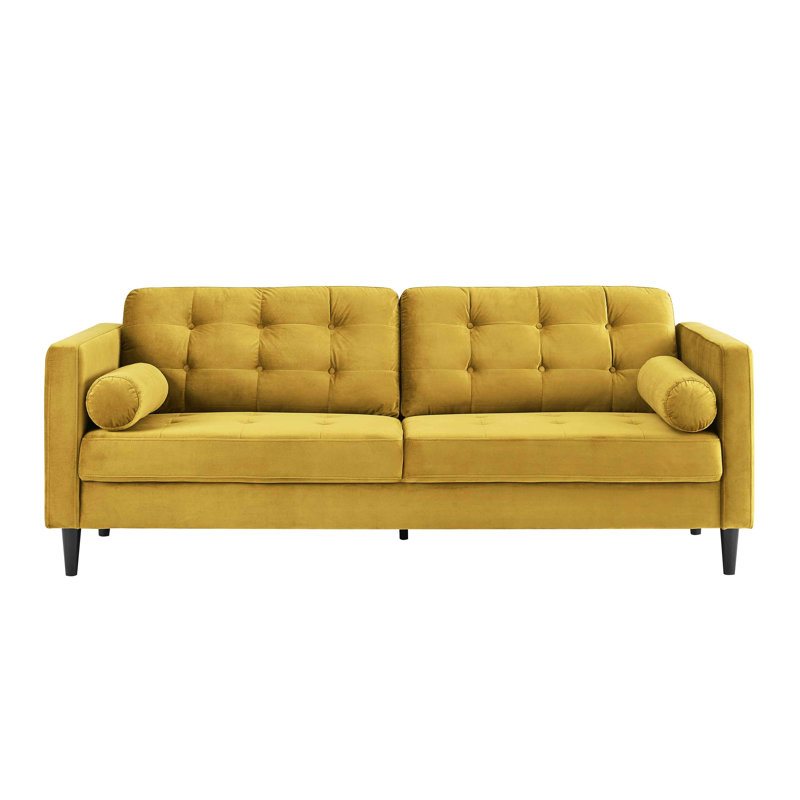 Jeses 204Cm Velvet Square Arms Sofa, Yellow
