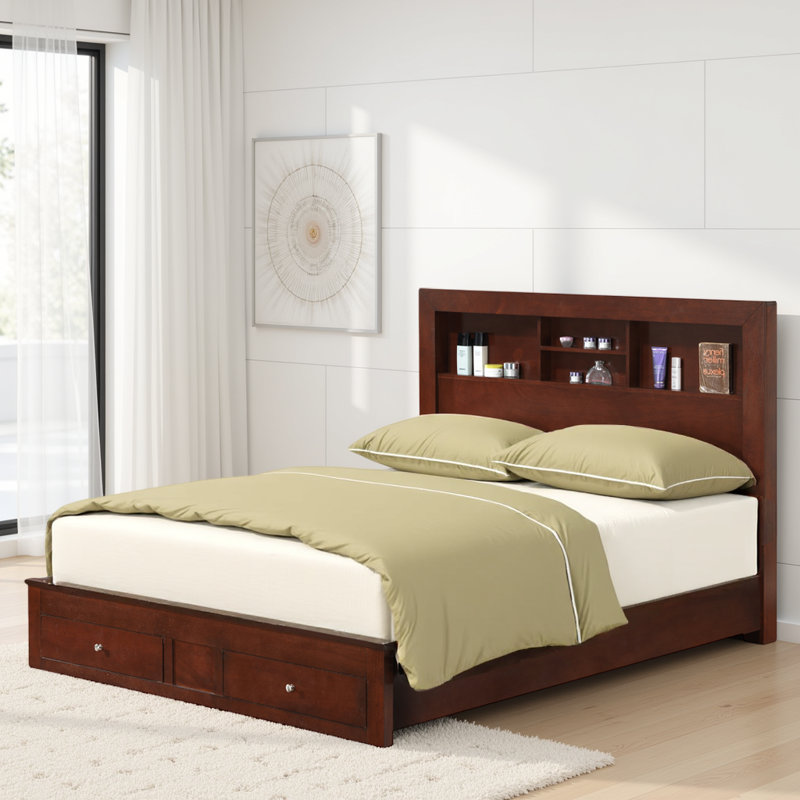 Lit escamotable à 4 tiroirs avec rangement à 4 tiroirs - l 58 po x L 81 po, structure en panneau de particules - Solution pour chambre à coucher peu encombrante