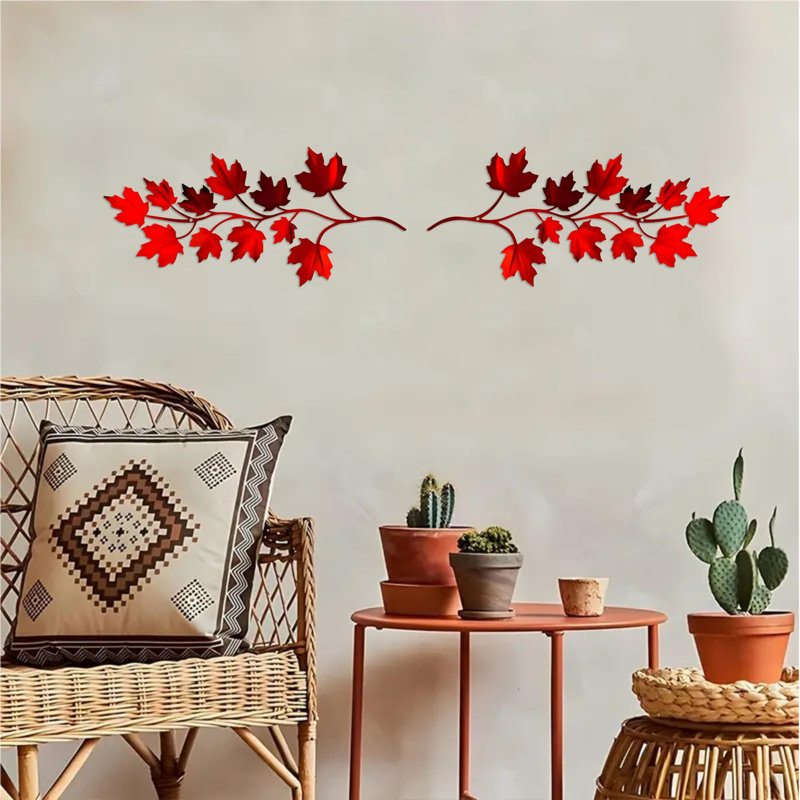 2 Pcs Metal Metal Leaf Wall Decor Art