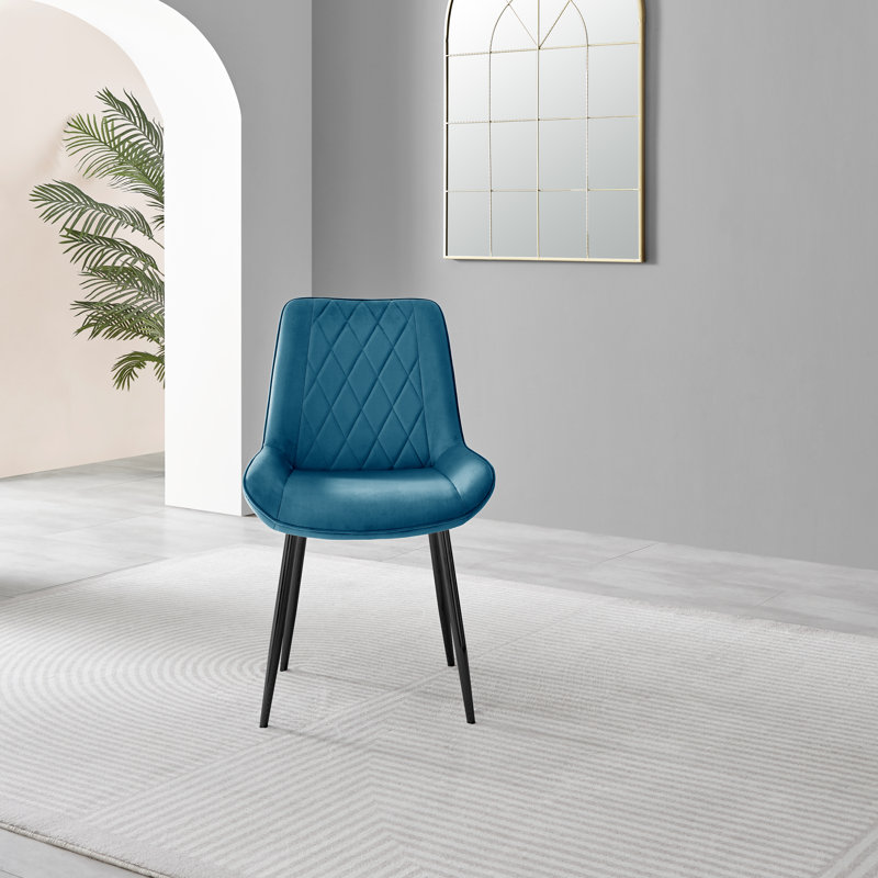 Sandy Classic Wood Effect & Metal Dining Table Set with 6 Luxury Velvet Dining Chairs, Blue/Black