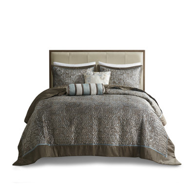 Piece Queen Bedding Sets Blue Brown Jacquard Bedspread With Decorative Pillows