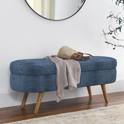 Banc de rangement repose-pieds ovale, pieds en bois d'hévéa, bleu foncé (43,5 po x 16 po x 16 po)