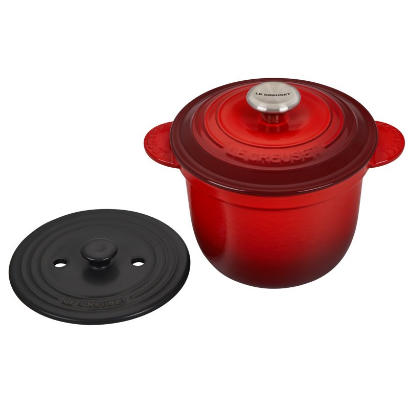 Le Creuset Enameled Cast Iron Rice Pot with Lid and Steamer Insert, Cerise