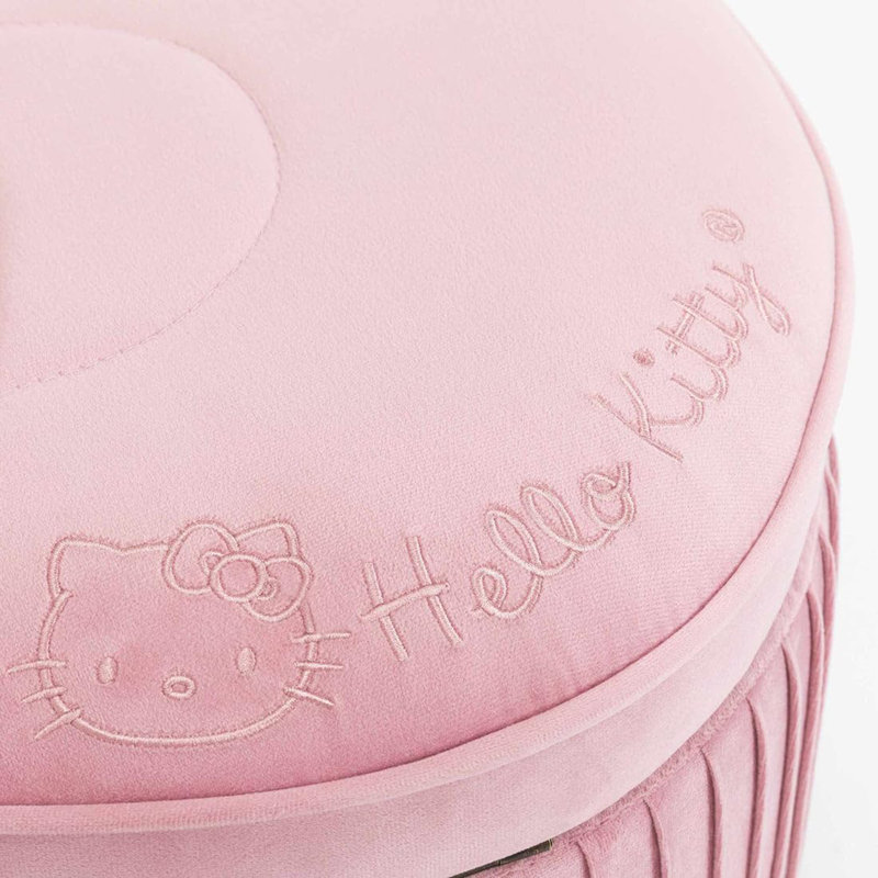 Hello Kitty Bow Velvet Storage Bench for Bedroom and Living Room, Upholstered Ottoman Organizer, Pink, Gold