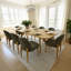 Ensemble de salle à manger 7 pièces en bois avec 6 chaises rembourrées et table à tréteaux extensible-759374934
