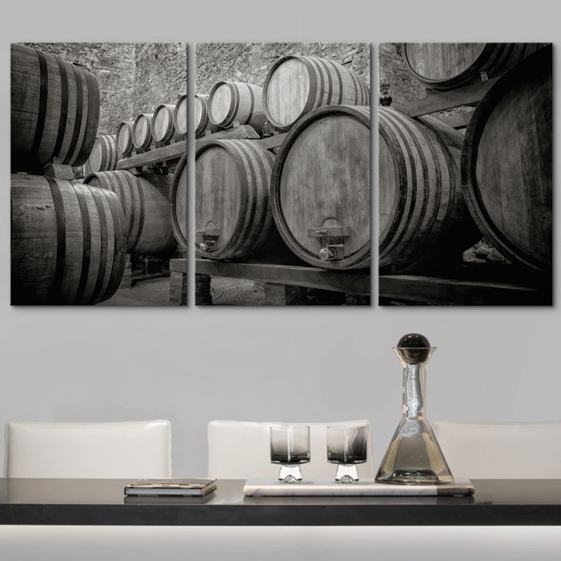 Rétro, rétro, noir, blanc, vin, tonneaux, boissons, cocktails, photographie, nourriture, contemporain, Toile tendue