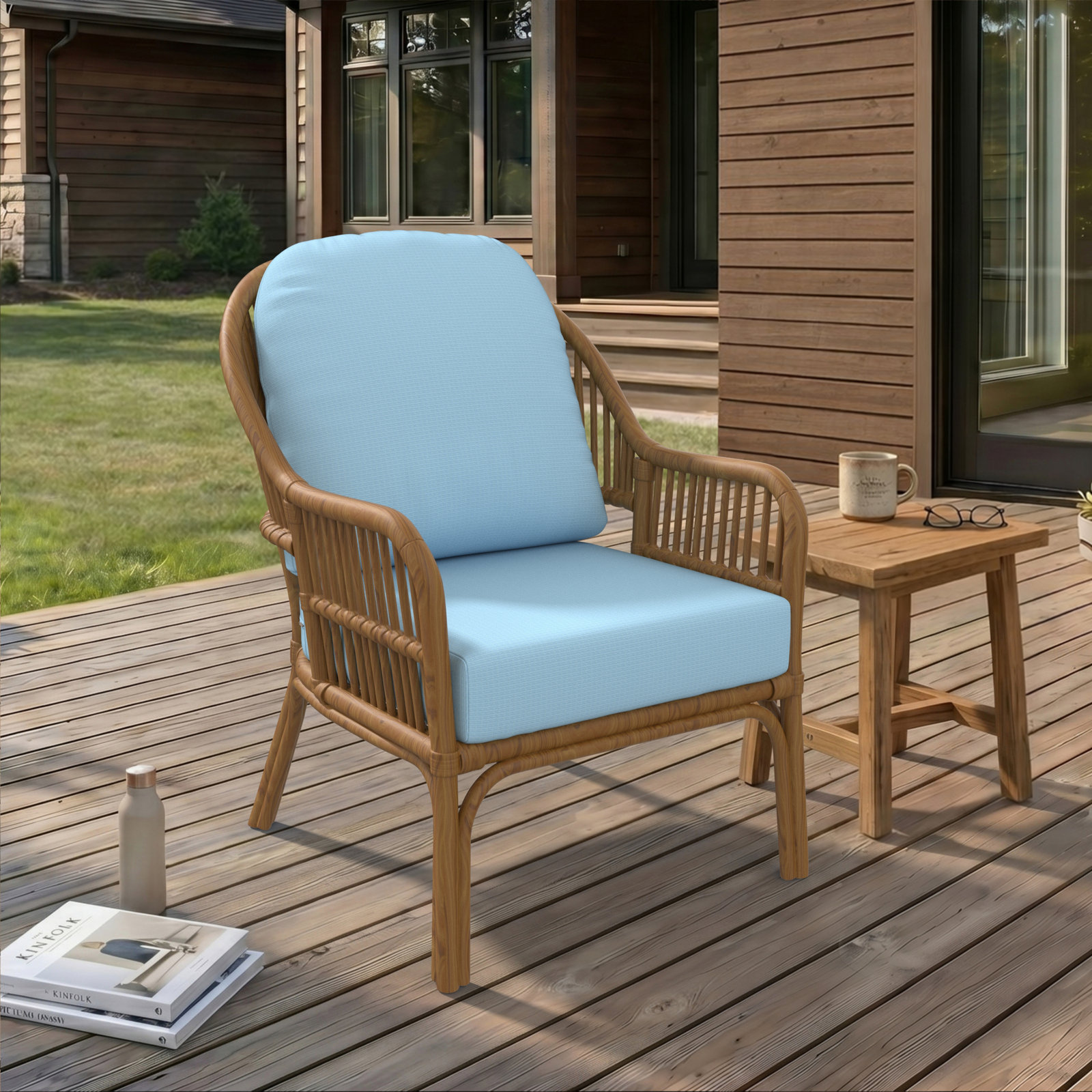 Amala Outdoor Sunbrella® Seat/Back Cushion, Canvas Air Blue Sunbrella® Canvas