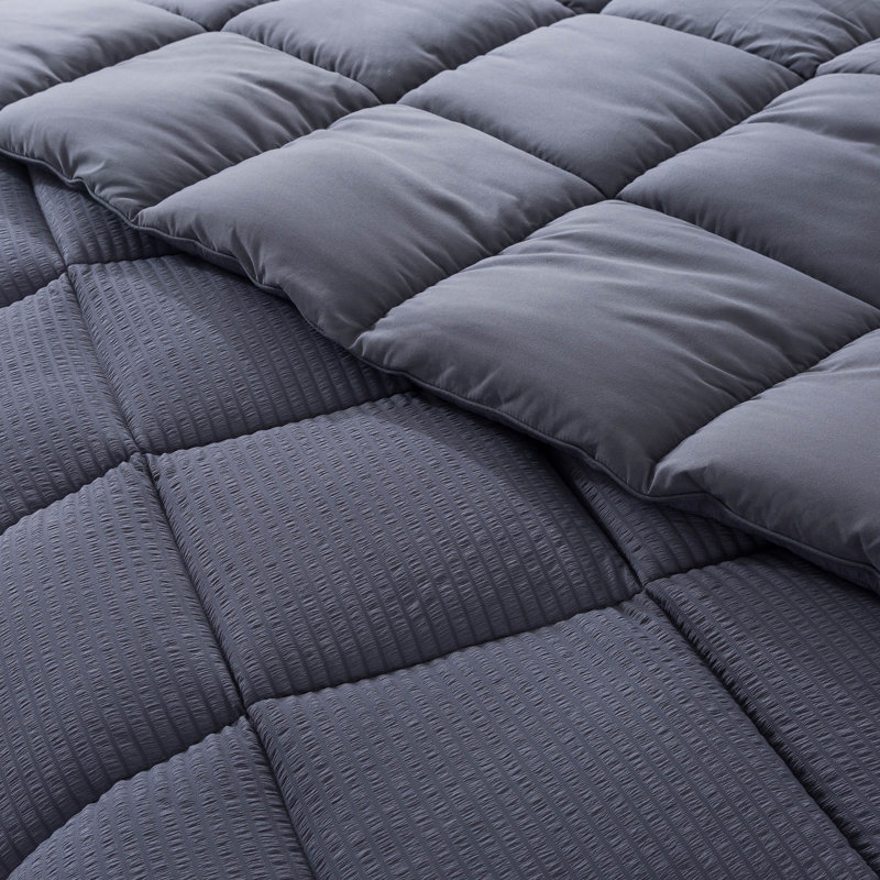 Box Stitch Comforter Set, Gray, Queen Comforter + 2 Standard Shams