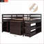 Lit mezzanine double en bois de pin / panneau de fibres à densité moyenne / contreplaqué avec bureau roulant Rangement - sans sommier - espresso / gris / blanc-485827225