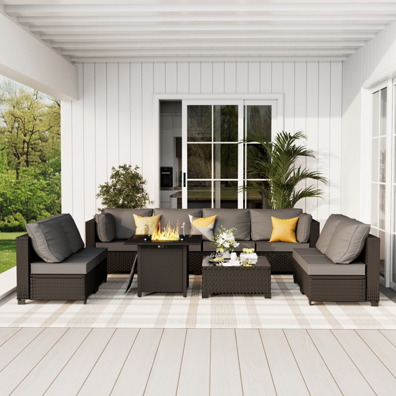 𝗡𝗼-𝗔𝘀𝘀𝗲𝗺𝗯𝗹𝘆 𝗖𝗵𝗮𝗶𝗿𝘀, 8-Person Patio Furniture Set Wicker Outdoor Sectional Seating Group Outside Conversation Sofa With Cushions