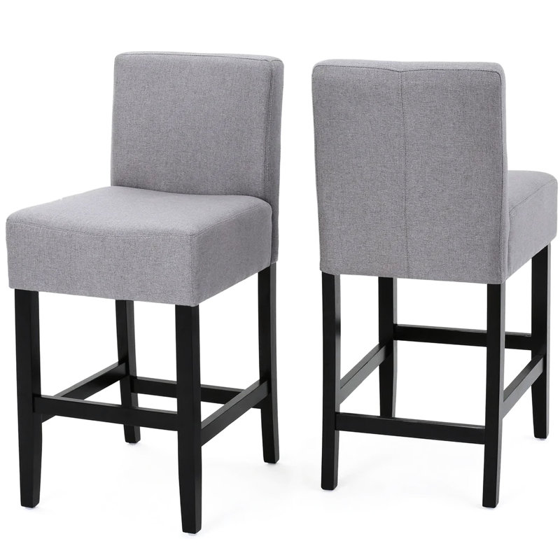2 tabourets de comptoir gris Kd - P 17,75 po x l 23,2 po x H 37,73 po, base en bois massif, tissu 100%, élégant pour toutes les attentes en matière de pieds, revêtement doux, espace