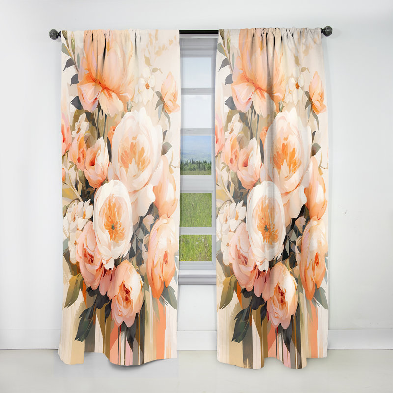 Extli Peony Blossoms Of Tranquility V - Modern Curtain - Velvet Room Darkening - 1 panel, 52" W x 95" L