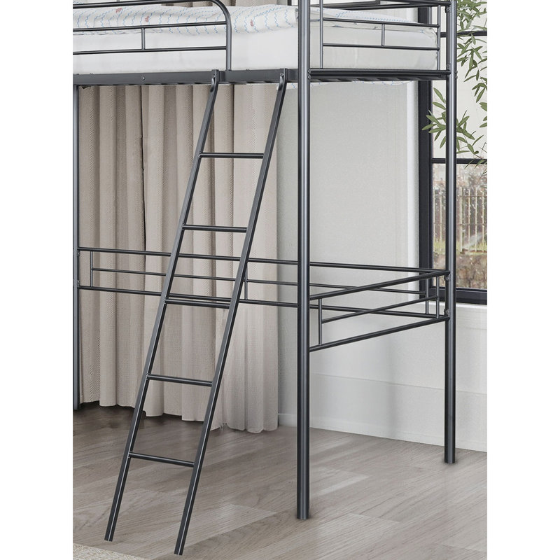 Lit mezzanine simple en métal noir de style contemporain, inclus, aire ouverte pour la maison de construction, incliné, idéal pour rafraîchir la chambre à coucher