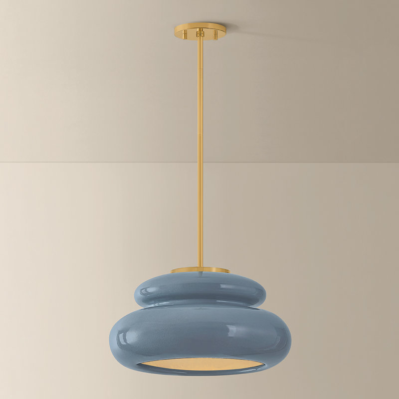 Luminaire suspendu 1 lumière en forme de pia par Hilary Matt pour Mitzi, Laiton vieilli et céramique craquelé