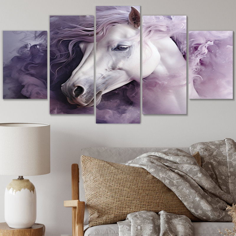 Cheval mauve blanc éthéré 5 pièces