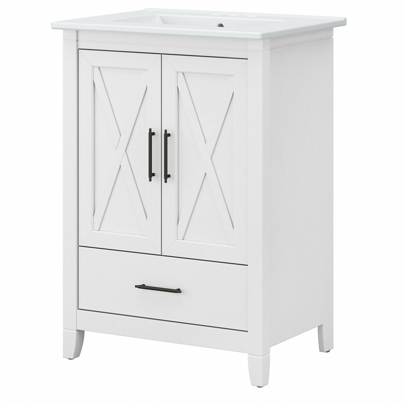 24W Single Bathroom Vanity with Ceramic Basin, White Ash